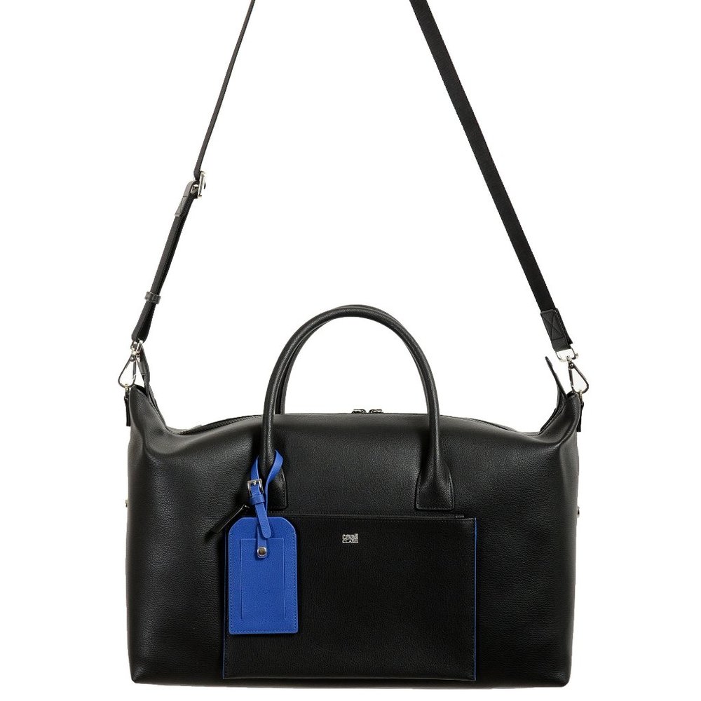 Cavalli Class Unisex Black Leather Duffel Travel Bag